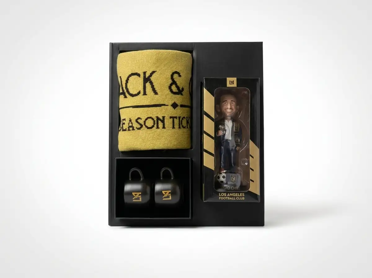 Kitted LAFC season ticket member box ready for distribution